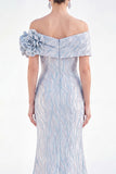 Off the Shoulder Mermaid Golden Ruched Long Mother Of the Bride Dress with 3D Flowers