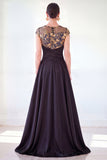 Dark Green A-Line Round Neck Sequins Long Mother Of the Bride Dress with Cap Sleeves
