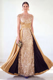Dark Green A-Line Round Neck Sequins Long Mother Of the Bride Dress with Cap Sleeves