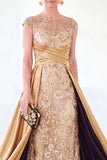 Dark Green A-Line Round Neck Sequins Long Mother Of the Bride Dress with Cap Sleeves