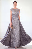 Dark Green A-Line Round Neck Sequins Long Mother Of the Bride Dress with Cap Sleeves