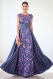 Dark Green A-Line Round Neck Sequins Long Mother Of the Bride Dress with Cap Sleeves