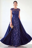 Dark Green A-Line Round Neck Sequins Long Mother Of the Bride Dress with Cap Sleeves