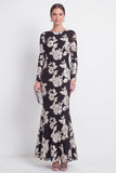 Mermaid Black Bateau Neck Floral Long Mother Of the Bride Dress with Embroidery