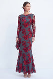 Mermaid Black Bateau Neck Floral Long Mother Of the Bride Dress with Embroidery