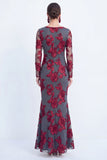 Mermaid Black Bateau Neck Floral Long Mother Of the Bride Dress with Embroidery