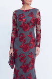 Mermaid Black Bateau Neck Floral Long Mother Of the Bride Dress with Embroidery