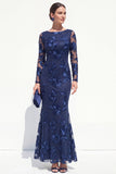 Mermaid Black Bateau Neck Floral Long Mother Of the Bride Dress with Embroidery