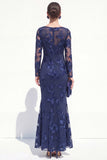 Mermaid Black Bateau Neck Floral Long Mother Of the Bride Dress with Embroidery
