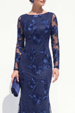 Mermaid Black Bateau Neck Floral Long Mother Of the Bride Dress with Embroidery
