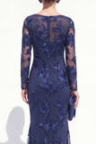 Mermaid Black Bateau Neck Floral Long Mother Of the Bride Dress with Embroidery