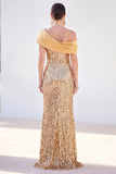 Sparkly Golden Mermaid One Shoulder Sequins Long Mother Of the Bride Dress