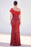 Sparkly Golden Mermaid One Shoulder Sequins Long Mother Of the Bride Dress