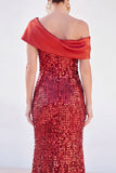 Sparkly Golden Mermaid One Shoulder Sequins Long Mother Of the Bride Dress
