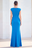 Fuchsia Mermaid Bateau Neck Ruched Floral Long Mother Of the Bride Dress with Cap Sleeves