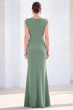 Fuchsia Mermaid Bateau Neck Ruched Floral Long Mother Of the Bride Dress with Cap Sleeves