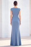 Fuchsia Mermaid Bateau Neck Ruched Floral Long Mother Of the Bride Dress with Cap Sleeves