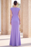 Fuchsia Mermaid Bateau Neck Ruched Floral Long Mother Of the Bride Dress with Cap Sleeves