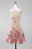 Sparkly A-Line Gold and Pink Strapless Sequins Short Formal Dress