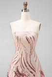Sparkly A-Line Gold and Pink Strapless Sequins Short Formal Dress