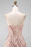 Sparkly A-Line Gold and Pink Strapless Sequins Short Formal Dress