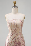 Sparkly Strapless Gold and Pink Bodycon Sequins Short Formal Dress