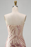 Sparkly Strapless Gold and Pink Bodycon Sequins Short Formal Dress