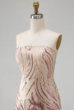 Sparkly Strapless Gold and Pink Bodycon Sequins Short Formal Dress