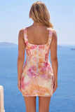 Sparkly Bodycon Orange Square Neck Sequins Short Formal Dress