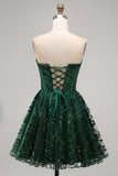 Sparkly A-Line Dark Green Corset Sweetheart Sequins Short Formal Dress