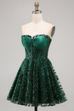 Sparkly A-Line Dark Green Corset Sweetheart Sequins Short Formal Dress