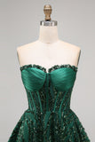Sparkly A-Line Dark Green Corset Sweetheart Sequins Short Formal Dress