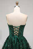 Sparkly A-Line Dark Green Corset Sweetheart Sequins Short Formal Dress