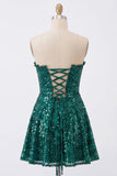 Sparkly A-Line Dark Green Corset Sweetheart Sequins Homecoming Dress