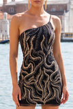 Sparkly One Shoulder Black Sequins Bodycon Homecoming Dress