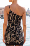 Sparkly One Shoulder Black Sequins Bodycon Homecoming Dress