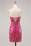 Sparkly Fuchsia Sweetheart Bodycon Sequins Homecoming Dress with Lace Up Back