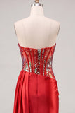 Sweetheart Red Bodycon Sheer Corset Ruched Sequins Homecoming Dress with Sash