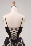 Black A-Line Cut Out Floral Homecoming Dress with Lace Up Back