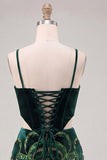 Dark Green Bodycon Corset Floral Sequins Cut Out Homecoming Dress with Lace Up Back