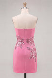 Pink Strapless Floral Bodycon Sequins Homecoming Dress