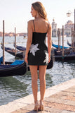 Black Floral Spaghetti Straps Sequins Homecoming Dress