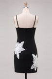 Black Floral Spaghetti Straps Sequins Homecoming Dress