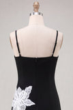 Black Floral Spaghetti Straps Sequins Homecoming Dress