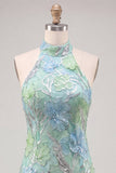 Mint Green Bodycon Halter Neck Floral Sequins Homecoming Dress