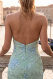 Mint Green Bodycon Halter Neck Floral Sequins Short Formal Dress