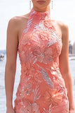 Mint Green Bodycon Halter Neck Floral Sequins Homecoming Dress