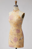 Mint Green Bodycon Halter Neck Floral Sequins Short Formal Dress