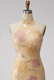 Mint Green Bodycon Halter Neck Floral Sequins Short Formal Dress
