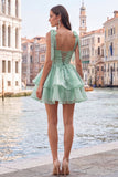 Lilac Pearl Mini Fairy Tale Tiered Homecoming Dress with Lace Up Back